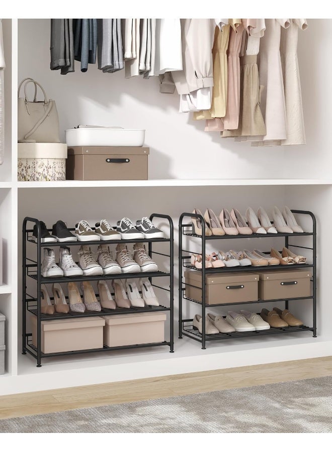 SONGMICS رف أحذية SONGMICS، 4 طبقات رف تخزين أحذية قابل للتكديس، منظم أحذية معدني مع رفوف مسطحة أو مائلة قابلة للتعديل، 27.5 × 68.5 × 65 سم، مدخل، أسود - Image 1